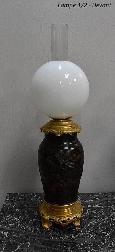 Paire De Lampes Asiatiques à Patine Brune - 1900-photo-1