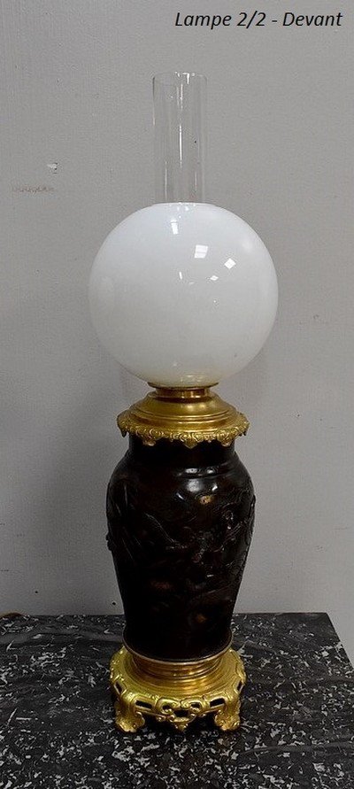 Paire De Lampes Asiatiques à Patine Brune - 1900-photo-3