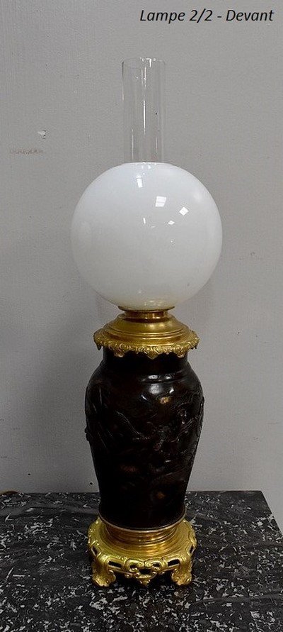 Paire De Lampes Asiatiques à Patine Brune - 1900-photo-3