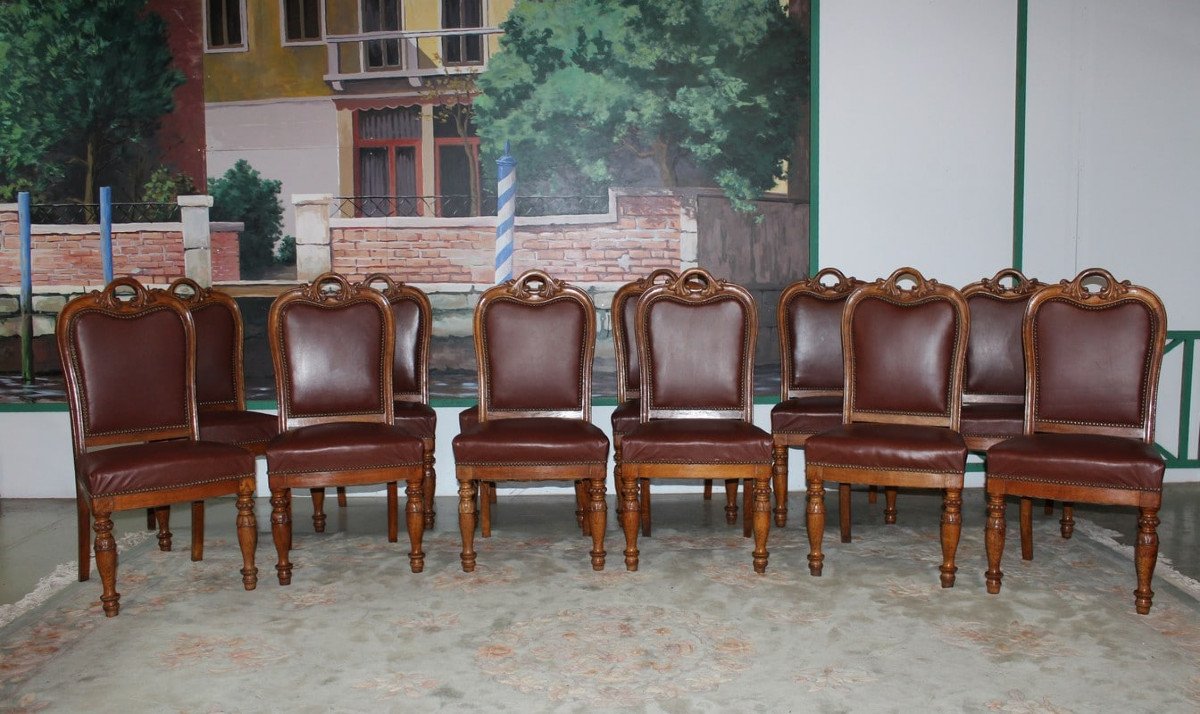 Suite Of 12 Oak Chairs Nineteenth