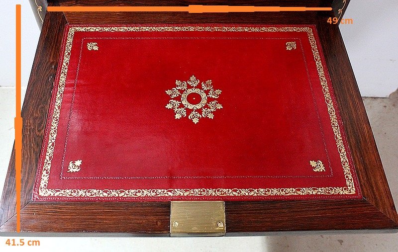 Small Rosewood Inlaid Secretary, Louis XIV Style, Napoleon III Period - Nineteenth-photo-4