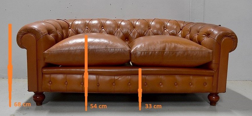 Padded Leather Chesterfield Sofa - Late Nineteenth-photo-4