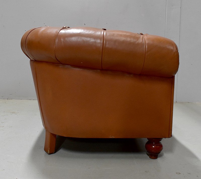 Padded Leather Chesterfield Sofa - Late Nineteenth-photo-5