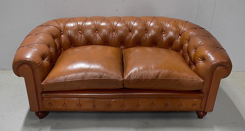 Padded Leather Chesterfield Sofa - Late Nineteenth