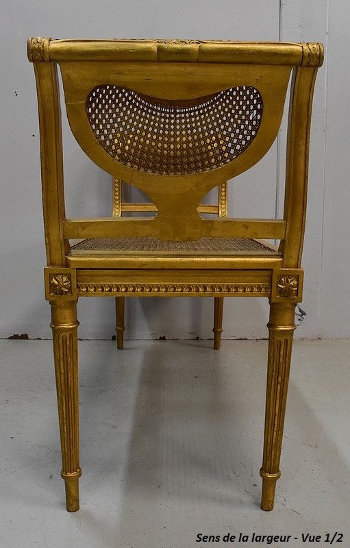 Small Bench In Golden Wood And Caning, Louis XVI Style - 1900-photo-6