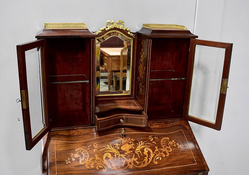 Small Secretaire Bonheur Du Jour, In Rio Rosewood Veneer, Napoleon III Period - Nineteenth-photo-2