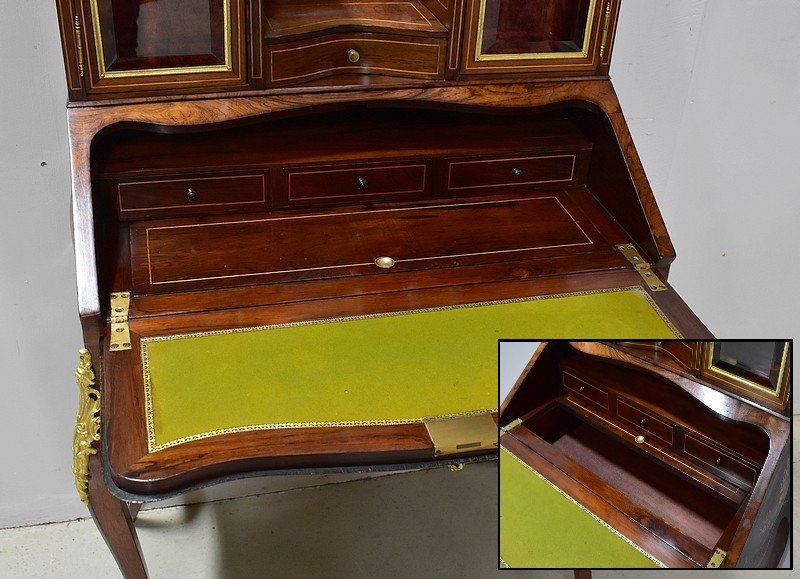 Small Secretaire Bonheur Du Jour, In Rio Rosewood Veneer, Napoleon III Period - Nineteenth-photo-4