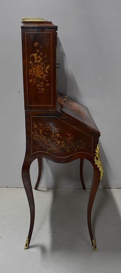 Small Secretaire Bonheur Du Jour, In Rio Rosewood Veneer, Napoleon III Period - Nineteenth-photo-4