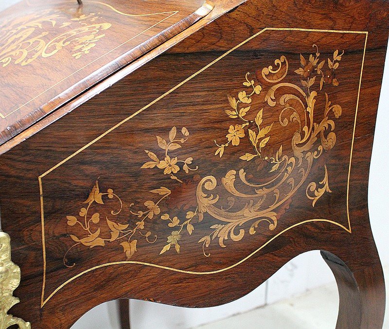 Small Secretaire Bonheur Du Jour, In Rio Rosewood Veneer, Napoleon III Period - Nineteenth-photo-6