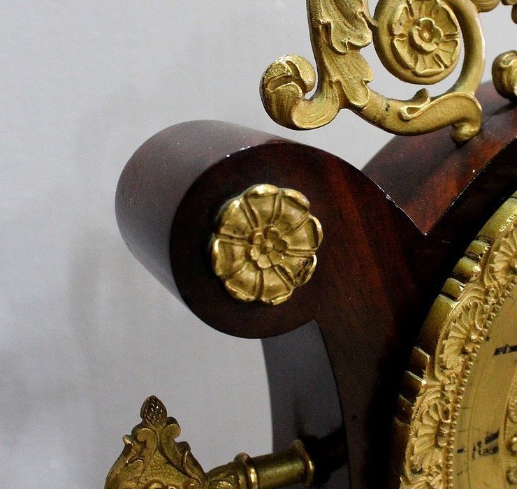 Lyre Clock In Mahogany And Gilt Bronze, Empire Period - Early Nineteenth-photo-3