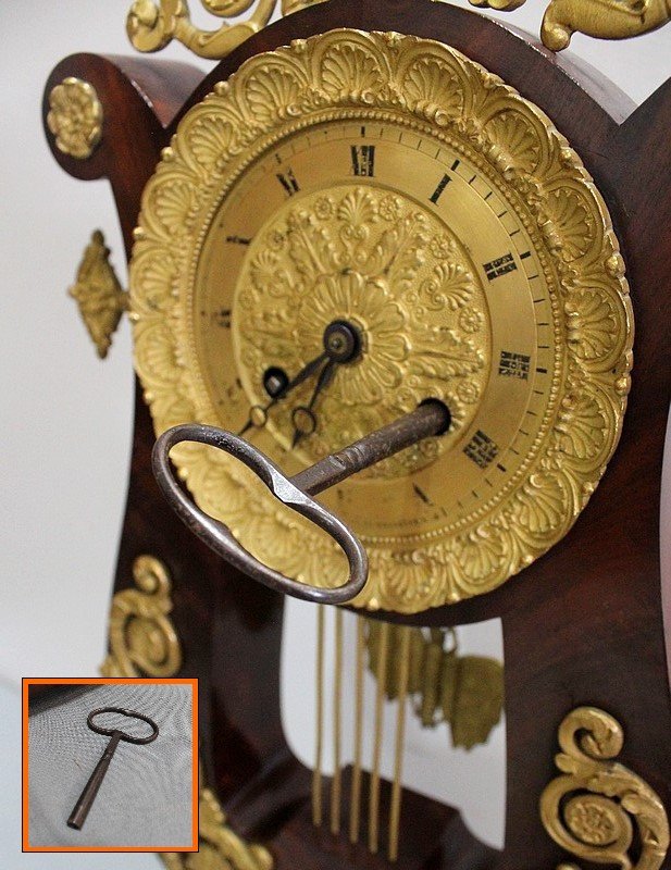 Lyre Clock In Mahogany And Gilt Bronze, Empire Period - Early Nineteenth-photo-1