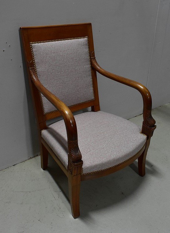 Pair Of Light Mahogany Armchairs, Return From Egypt Style - 19th Century-photo-2