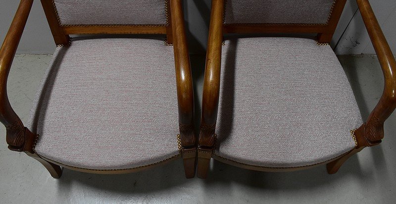 Pair Of Light Mahogany Armchairs, Return From Egypt Style - 19th Century-photo-1