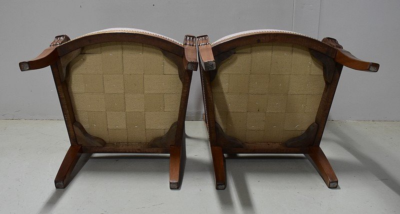 Pair Of Light Mahogany Armchairs, Return From Egypt Style - 19th Century-photo-8