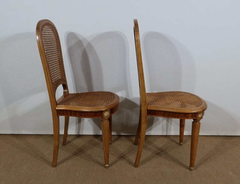 Pair Of Caned Chairs, In Solid Blond Cherry - 1920/1930-photo-4