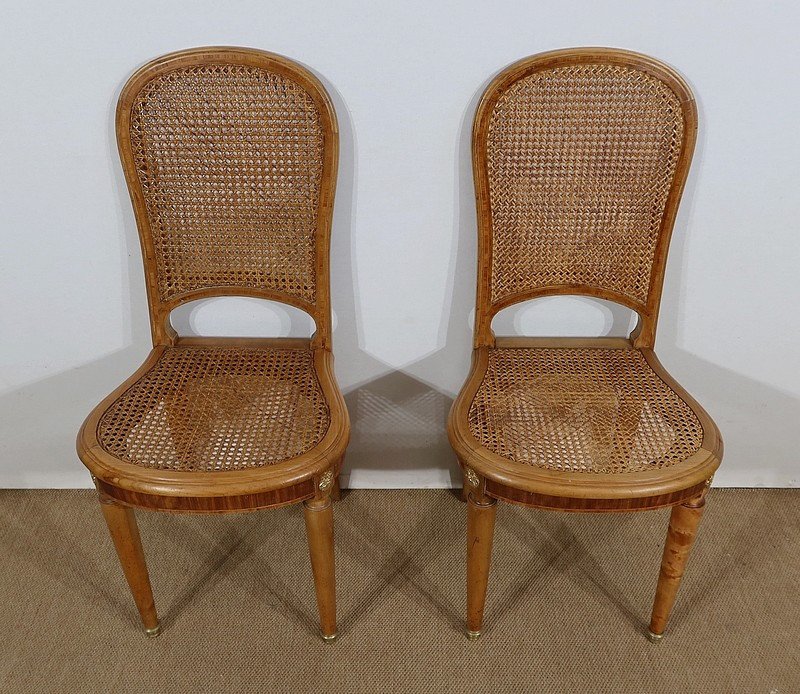 Pair Of Caned Chairs, In Solid Blond Cherry - 1920/1930