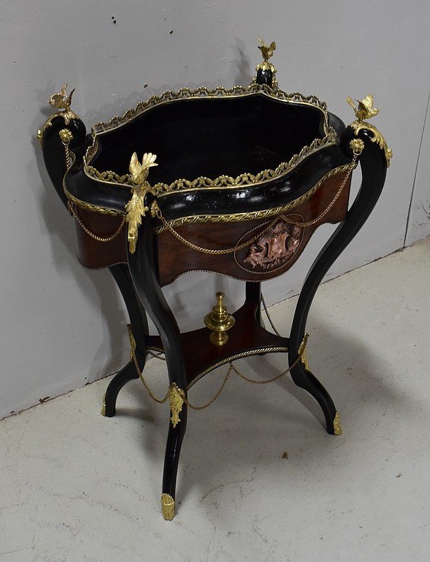 Planter In Cedar Bramble Veneer And Blackened Wood, Napoleon III Period - Nineteenth-photo-4