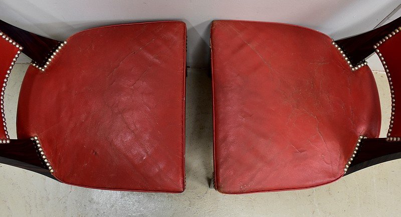 Pair Of Chairs In Macassar Ebony And Red Leather - 1930s-photo-4