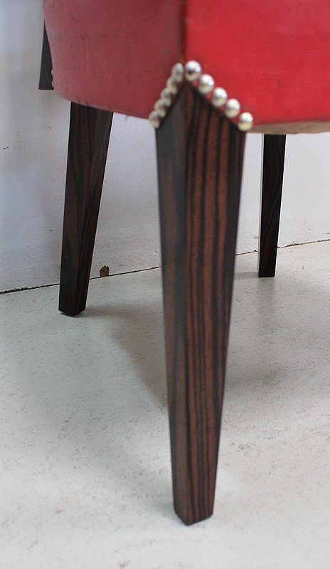 Pair Of Chairs In Macassar Ebony And Red Leather - 1930s-photo-3