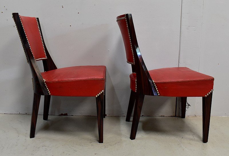 Paire De Chaises En ébène De Macassar Et Cuir Rouge - 1930-photo-4