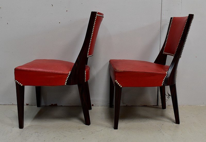 Paire De Chaises En ébène De Macassar Et Cuir Rouge - 1930-photo-5