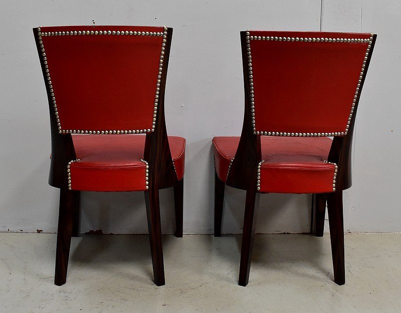 Paire De Chaises En ébène De Macassar Et Cuir Rouge - 1930-photo-6