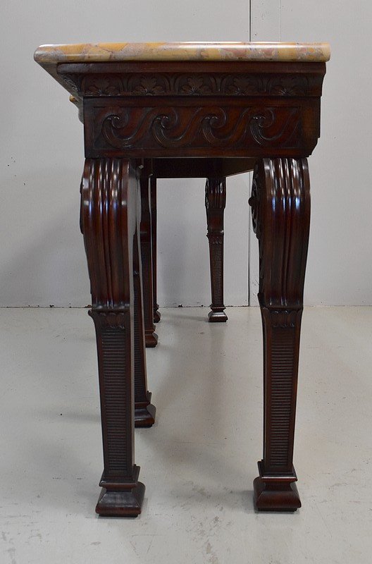 Large Console In Solid Mahogany And Marble Top, Louis XVI Style - Late Nineteenth-photo-4