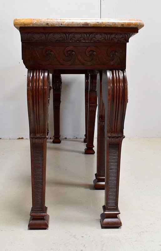 Large Console In Solid Mahogany And Marble Top, Louis XVI Style - Late Nineteenth-photo-5