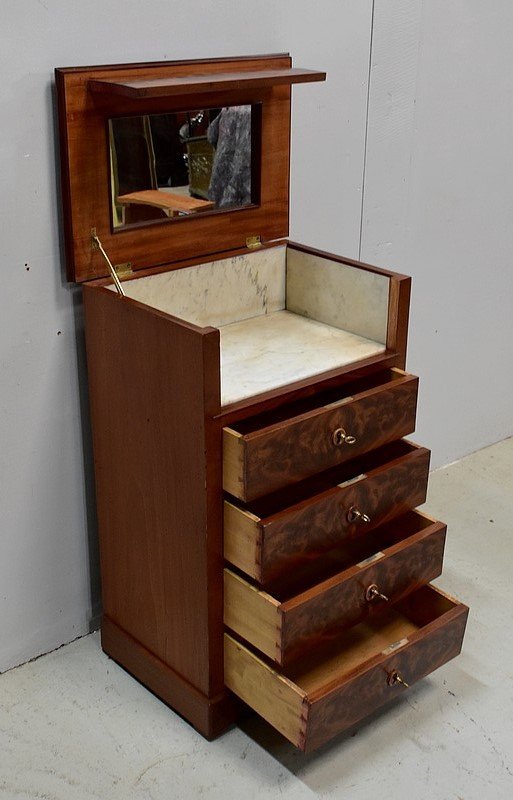 Rare Small Toilet Commode, In Mahogany Burl Veneer - Late 19th Century-photo-2