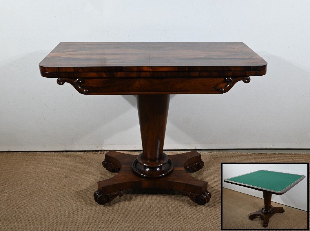 Console Game Table In Rosewood Veneer, England - 1850