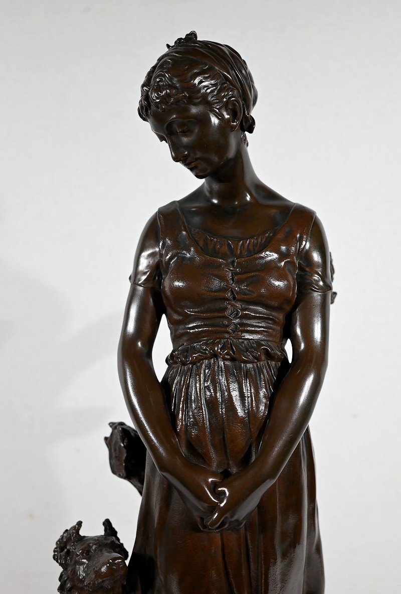 Bronze « La Jeune Femme Au Chien », Signé E-l.truffot – 2ème Moitié Du XIXe-photo-4