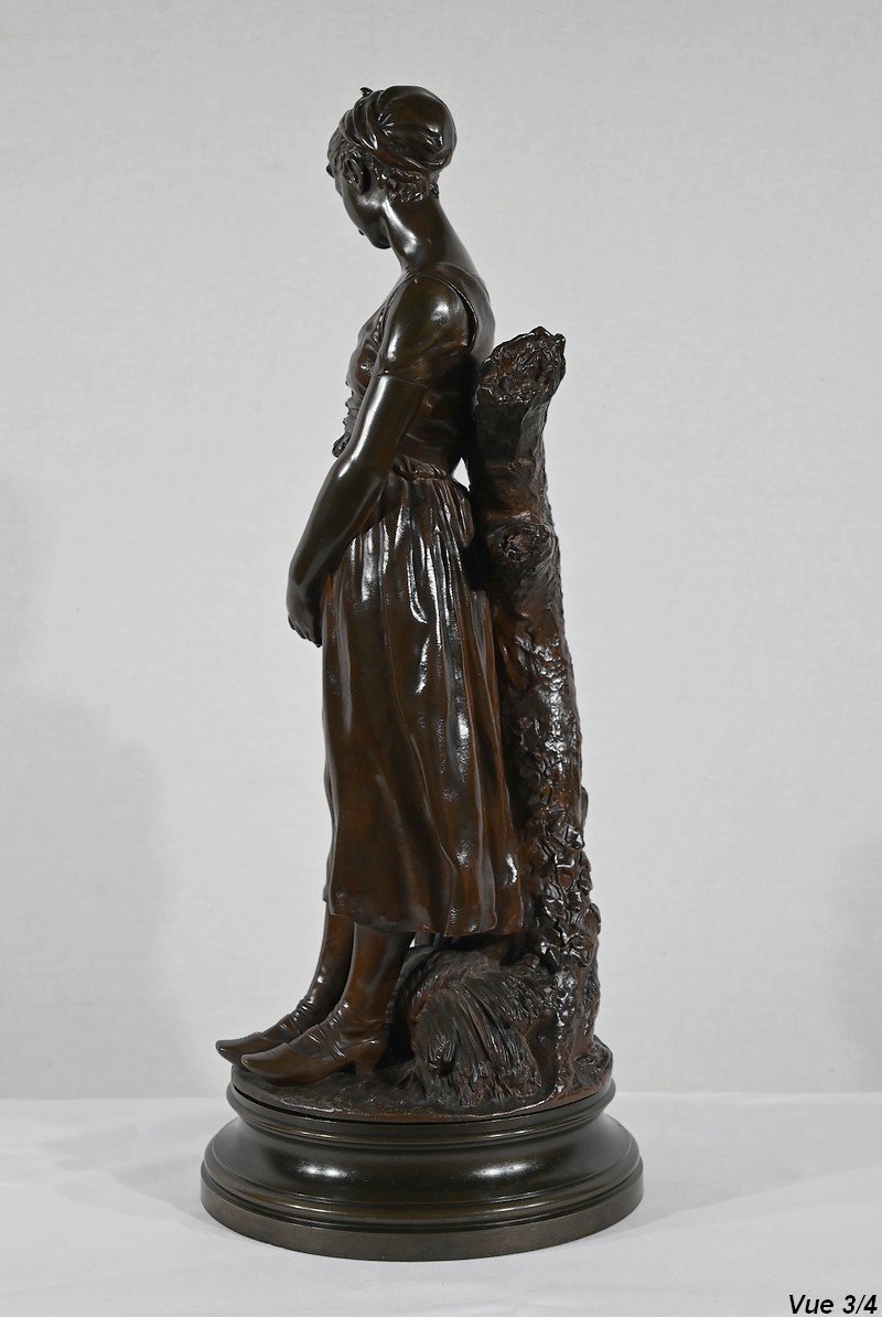 Bronze « La Jeune Femme Au Chien », Signé E-l.truffot – 2ème Moitié Du XIXe-photo-6