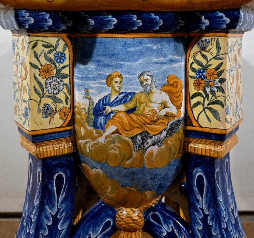 Ensemble Vase Sur Sellette En Majolique, Italie – XIXe-photo-7