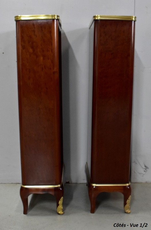 Pair Of Small Bibus In Speckled Mahogany, Sormani Taste - Late Nineteenth-photo-2