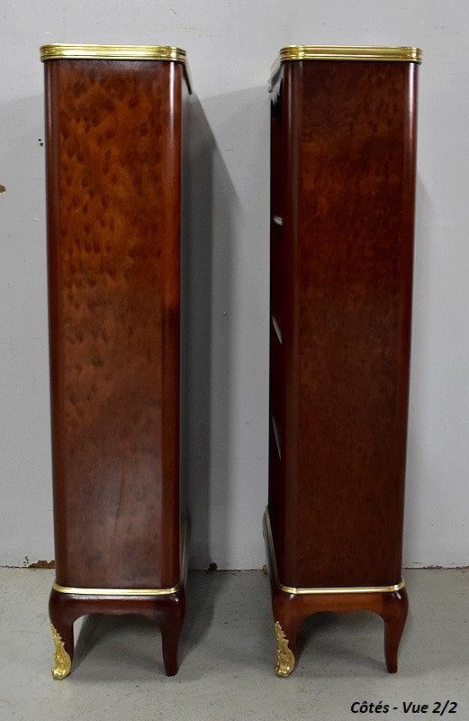Pair Of Small Bibus In Speckled Mahogany, Sormani Taste - Late Nineteenth-photo-3