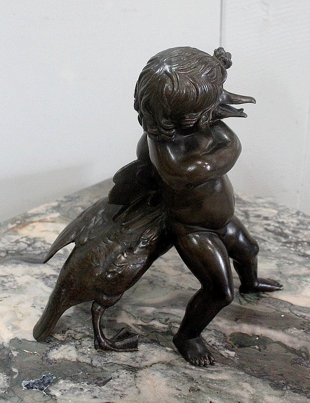 Bronze D’un Chérubin Tenant Une Oie, De A. Collas – XIXe-photo-1