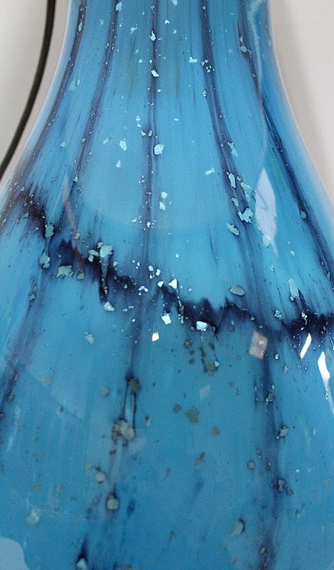Lampe à Abat Jour Blanc Et Pied En Verre Bleu – 1940 / 1960-photo-1