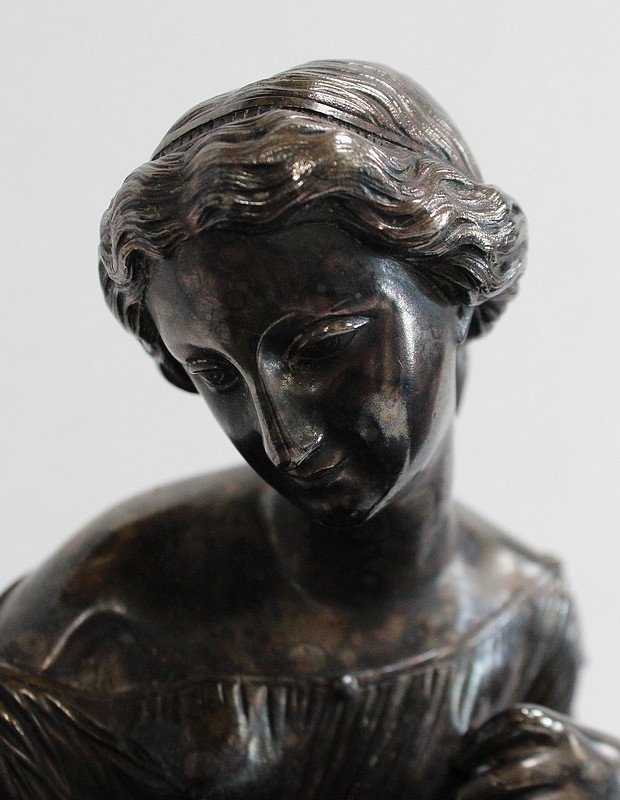 Encrier Double En Bronze Argenté Sur Marbre Vert De Mer – 1900-photo-4