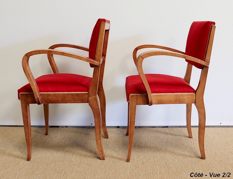 Pair Of Bridge Armchairs In Solid Beech - 1950-photo-4