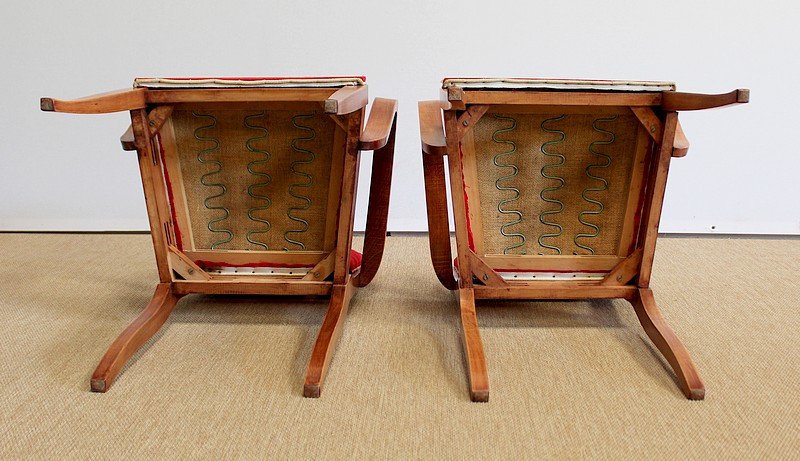 Pair Of Bridge Armchairs In Solid Beech - 1950-photo-7