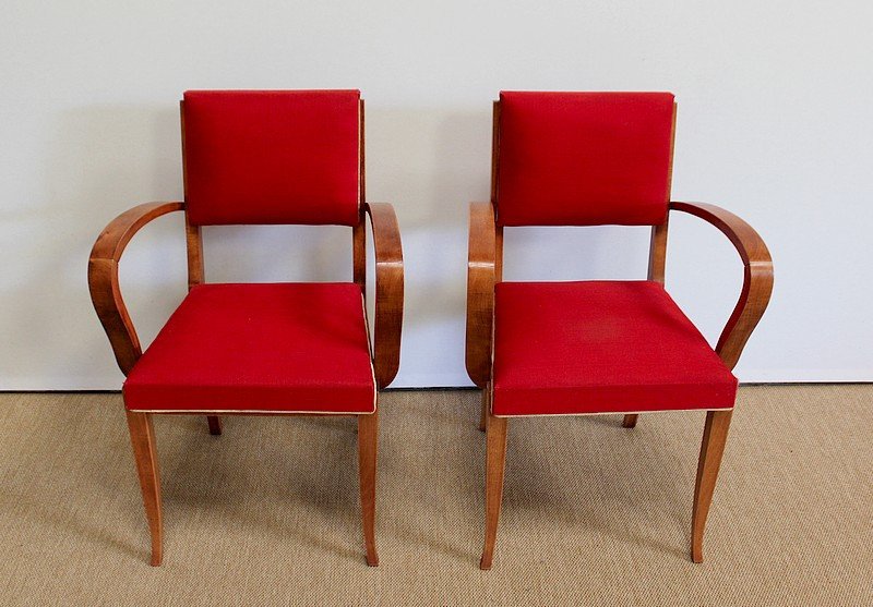 Pair Of Bridge Armchairs In Solid Beech - 1950