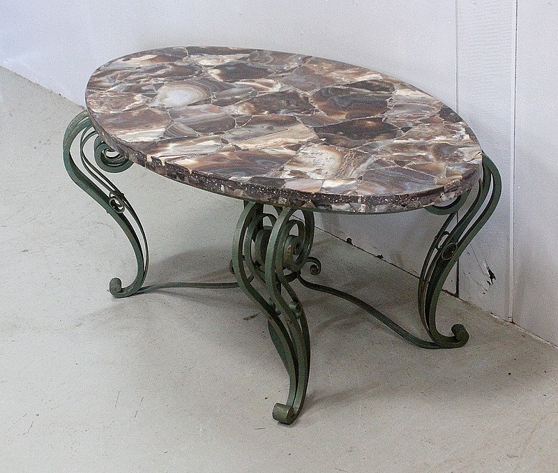 Marble And Wrought Iron Coffee Table – 1950-photo-2