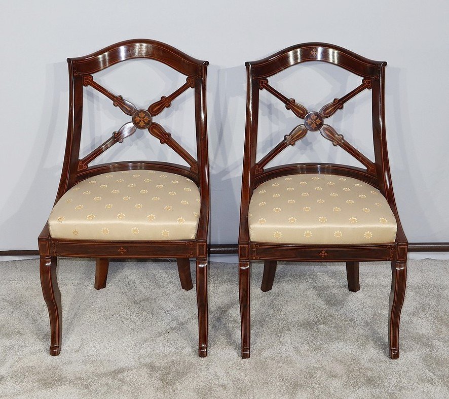 Pair Of Inlaid Rosewood Chairs, Maison Jeanselme, Charles X Period - Early 19th Century