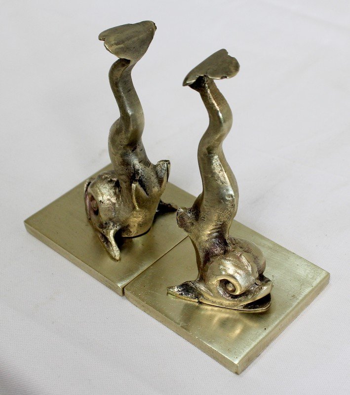 Paire De Serre-livres « Dauphins » En Bronze, Goût Empire – Milieu XIXe-photo-2