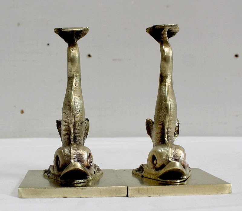 Paire De Serre-livres « Dauphins » En Bronze, Goût Empire – Milieu XIXe-photo-4