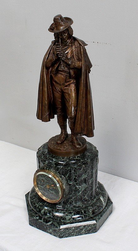 Pendule en Bronze et Marbre « Le Joueur de Flûte », de C-A. Calmels – 2ème partie XIXe-photo-2
