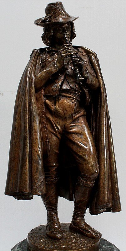 Pendule en Bronze et Marbre « Le Joueur de Flûte », de C-A. Calmels – 2ème partie XIXe-photo-3