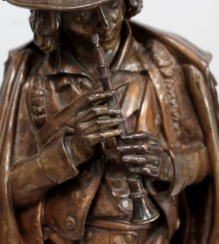 Pendule en Bronze et Marbre « Le Joueur de Flûte », de C-A. Calmels – 2ème partie XIXe-photo-2