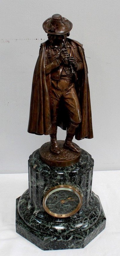 Bronze And Marble Pendulum “the Pied Piper”, From Ca. Calmels – 2nd Part 19th Century