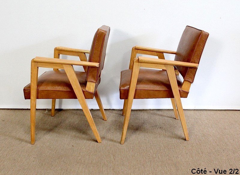 Pair Of Bridge Armchairs, In Natural Beech - 1950s-photo-5